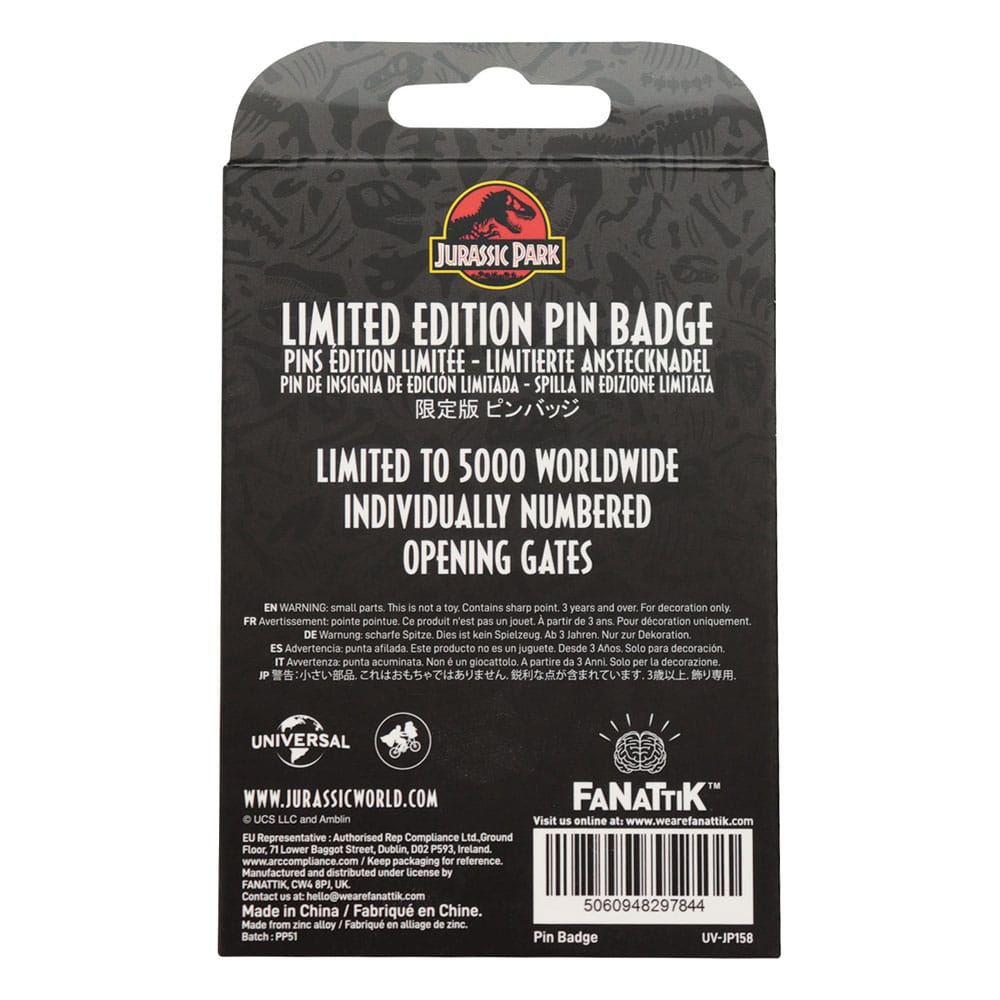 Jurassic Park Pin Badge Gates Hinged