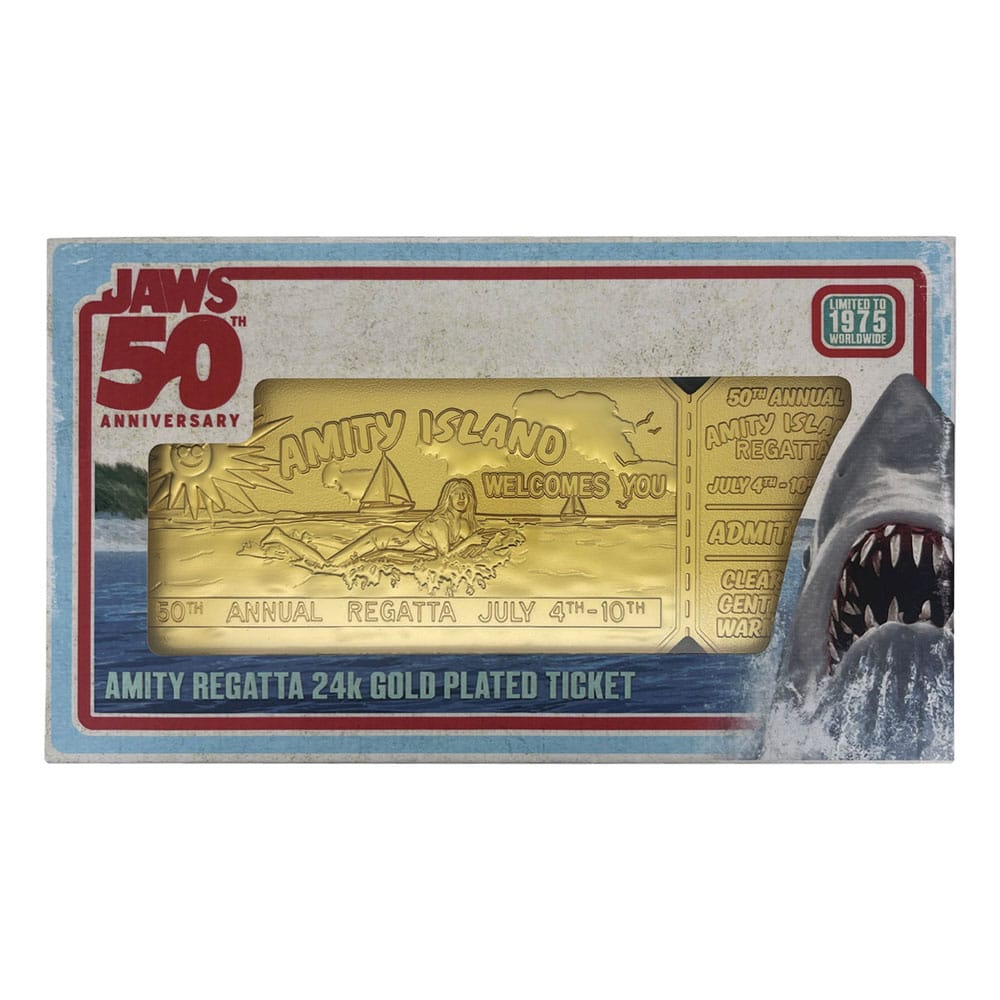 Jaws Replica 1/1 50th Anniversary Regatta Ticket 24k Gold Plated