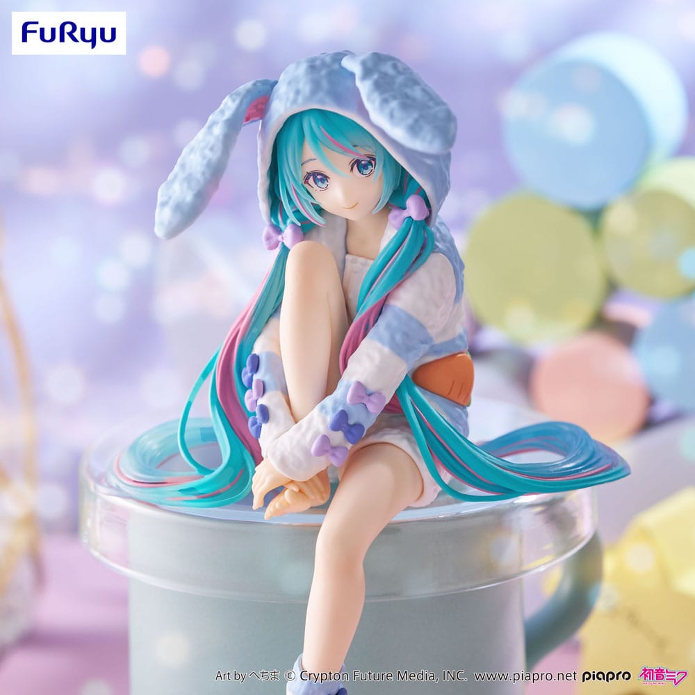 Hatsune Miku Noodle Stopper PVC Statue Hatsune Miku Rabbit Ear Hood Pajama Blue Color Ver. 14 cm Statues