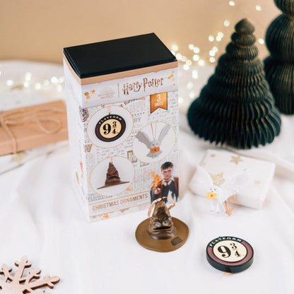 Harry Potter Set of 3 Christmas Ornaments Sorting Hat, Platform 9 3/4 and Hedwig 7 cm