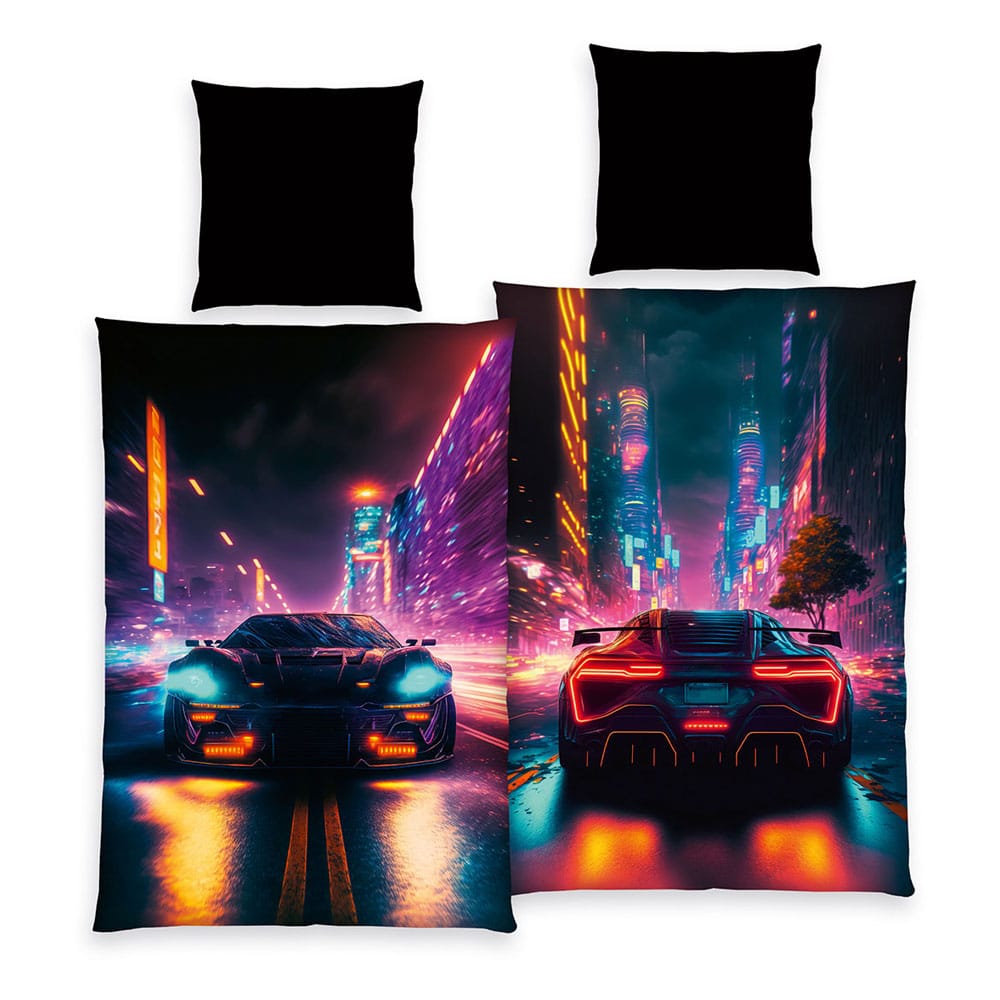 Young Collection bed linen Neon Cars 135 x 200 cm - FanofThings.co.uk