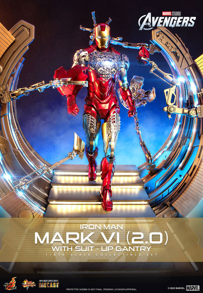 Marvel's The Avengers Movie Masterpiece Diecast Action Figure 1/6 Iron Man Mark VI (2.0) with Suit-Up Gantry 32 cm Hot Toys