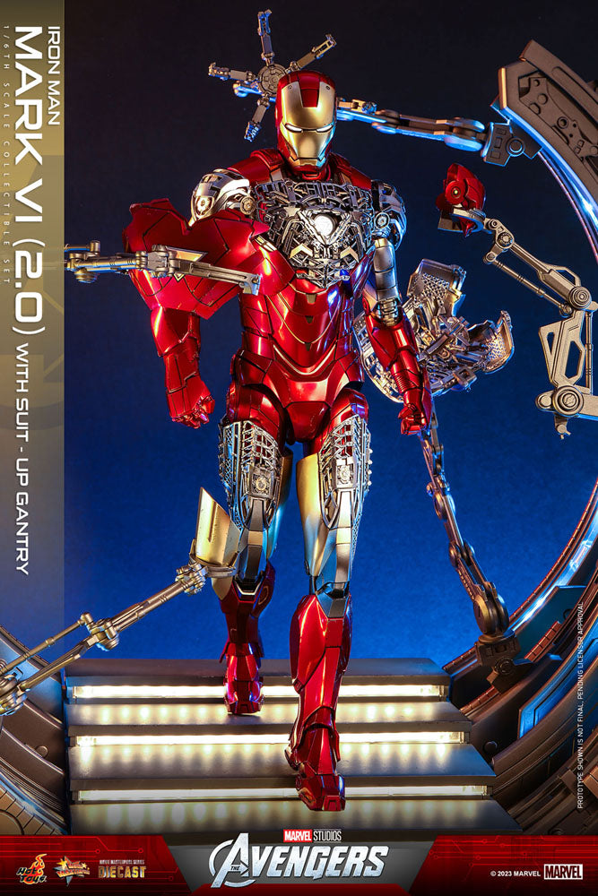 Marvel's The Avengers Movie Masterpiece Diecast Action Figure 1/6 Iron Man Mark VI (2.0) with Suit-Up Gantry 32 cm Hot Toys