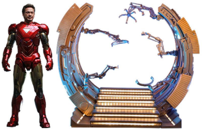 Marvelâ€™s The Avengers Movie Masterpiece Diecast Action Figure 1/6 Iron Man Mark VI (2.0) with Suit-Up Gantry 32 cm