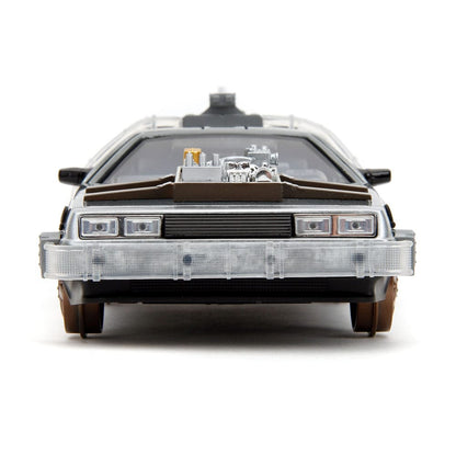 Back to the Future III Hollywood Rides Diecast Model 1/24 DeLorean Time Machine Railroad Wheels
