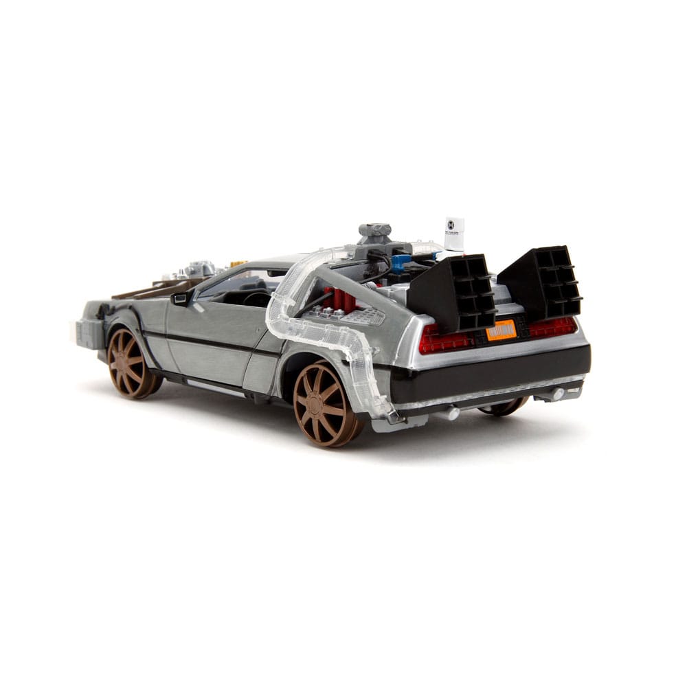 Back to the Future III Hollywood Rides Diecast Model 1/24 DeLorean Time Machine Railroad Wheels Vehicles