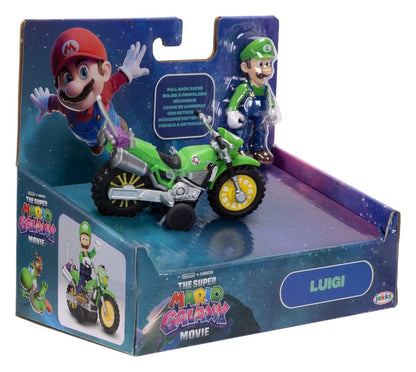 The Super Mario Galaxy Movie Action Figure with Pull Back Motorcycle Luigi 6 cm Jakks Pacific