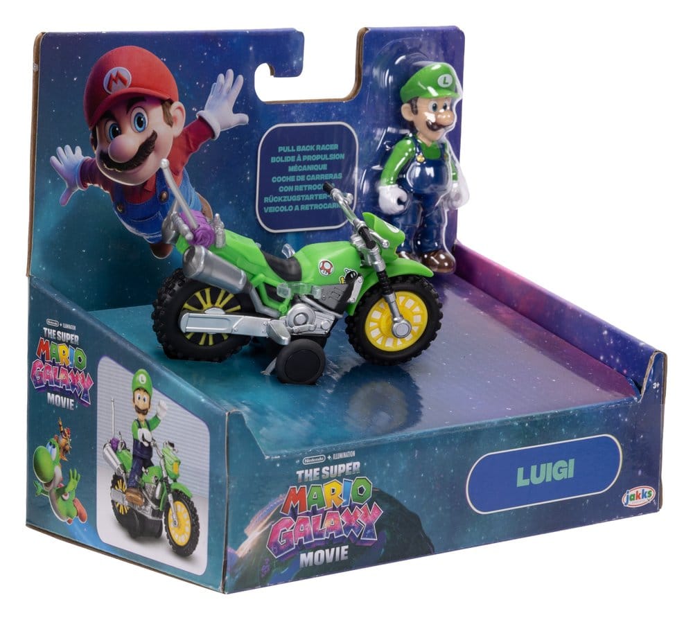 The Super Mario Galaxy Movie Action Figure with Pull Back Motorcycle Luigi 6 cm Jakks Pacific