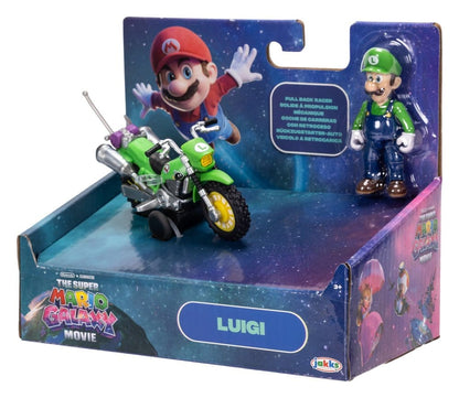 The Super Mario Galaxy Movie Action Figure with Pull Back Motorcycle Luigi 6 cm Jakks Pacific