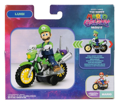 The Super Mario Galaxy Movie Action Figure with Pull Back Motorcycle Luigi 6 cm Jakks Pacific