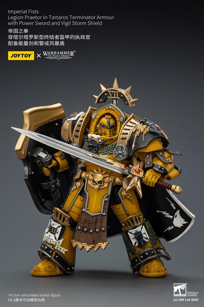 Warhammer Imperial Fists Action Figure Legion Praetor in Tartaros Terminator Armourwith Power Sword and Vigil Storm Shield 14 cm Joy Toy (CN)