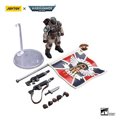 Warhammer 40k Action Figure 1/18 Astra Militarum Cadian Command Squad Veteran with Regimental Standard 12 cm Scale