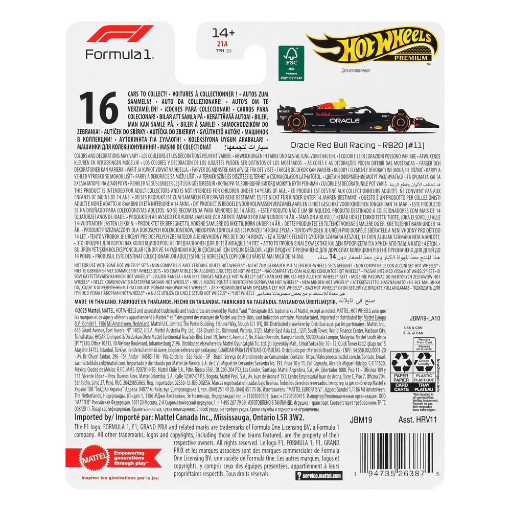 Formula 1 Hot Wheels Premium Diecast Vehicle 1/64 Oracle Red Bull Racing RB20 (#11) (Sergio Perez 2024)