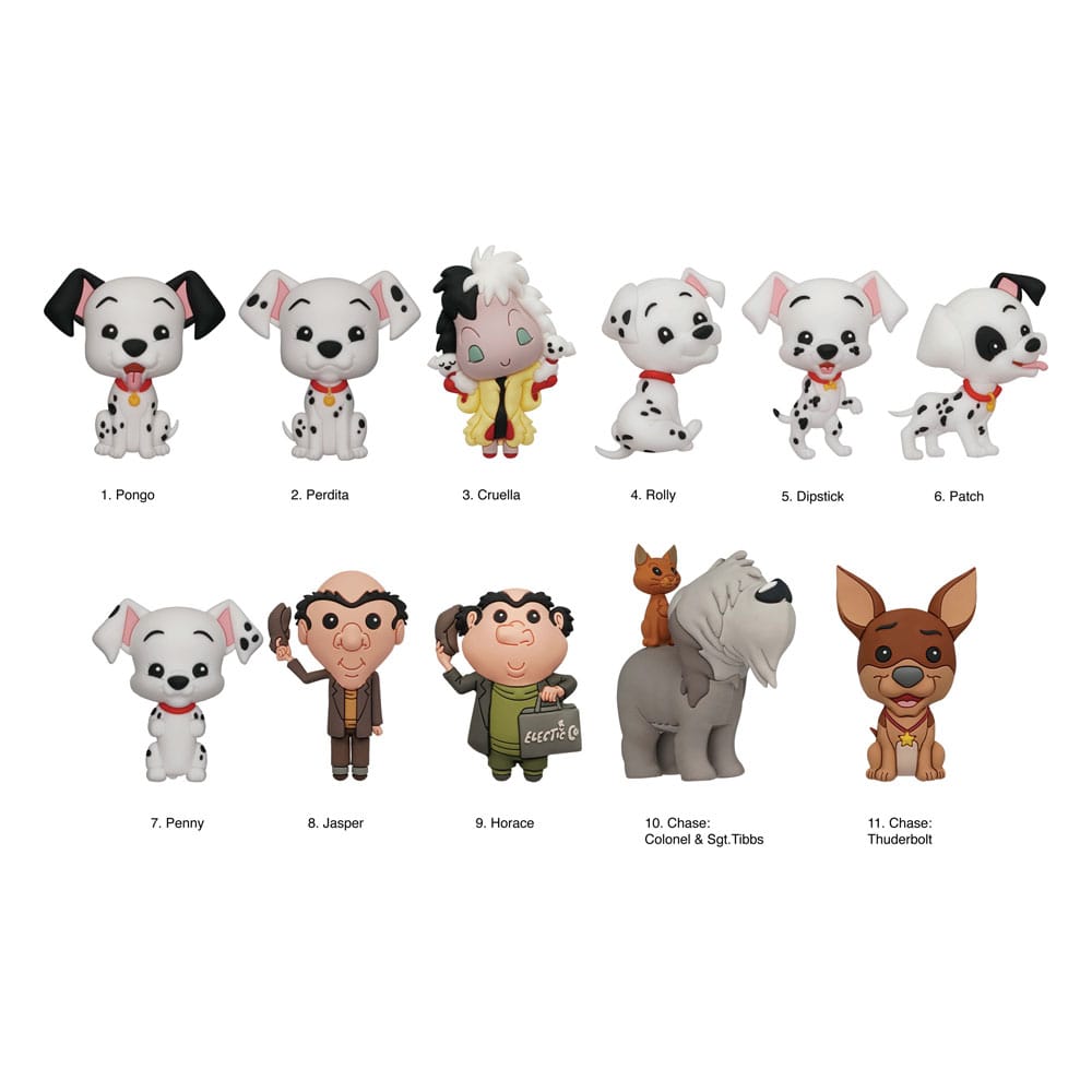 Disney 3D PVC Bag Clips 101 Dalmations Series 33 Display (24) Keyrings