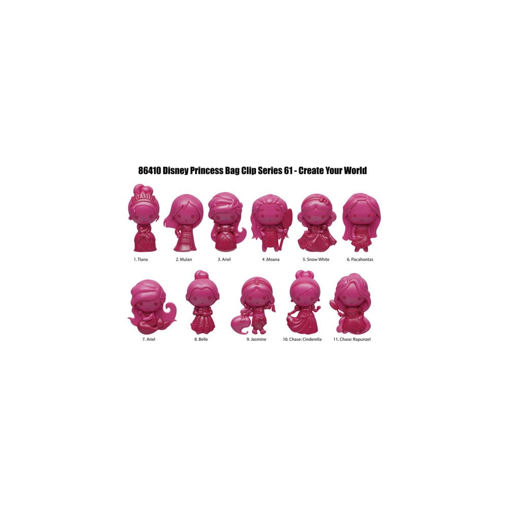 Disney Create your World 3D PVC Bag Clip Princess Series 64 Display (24) Monogram Int.