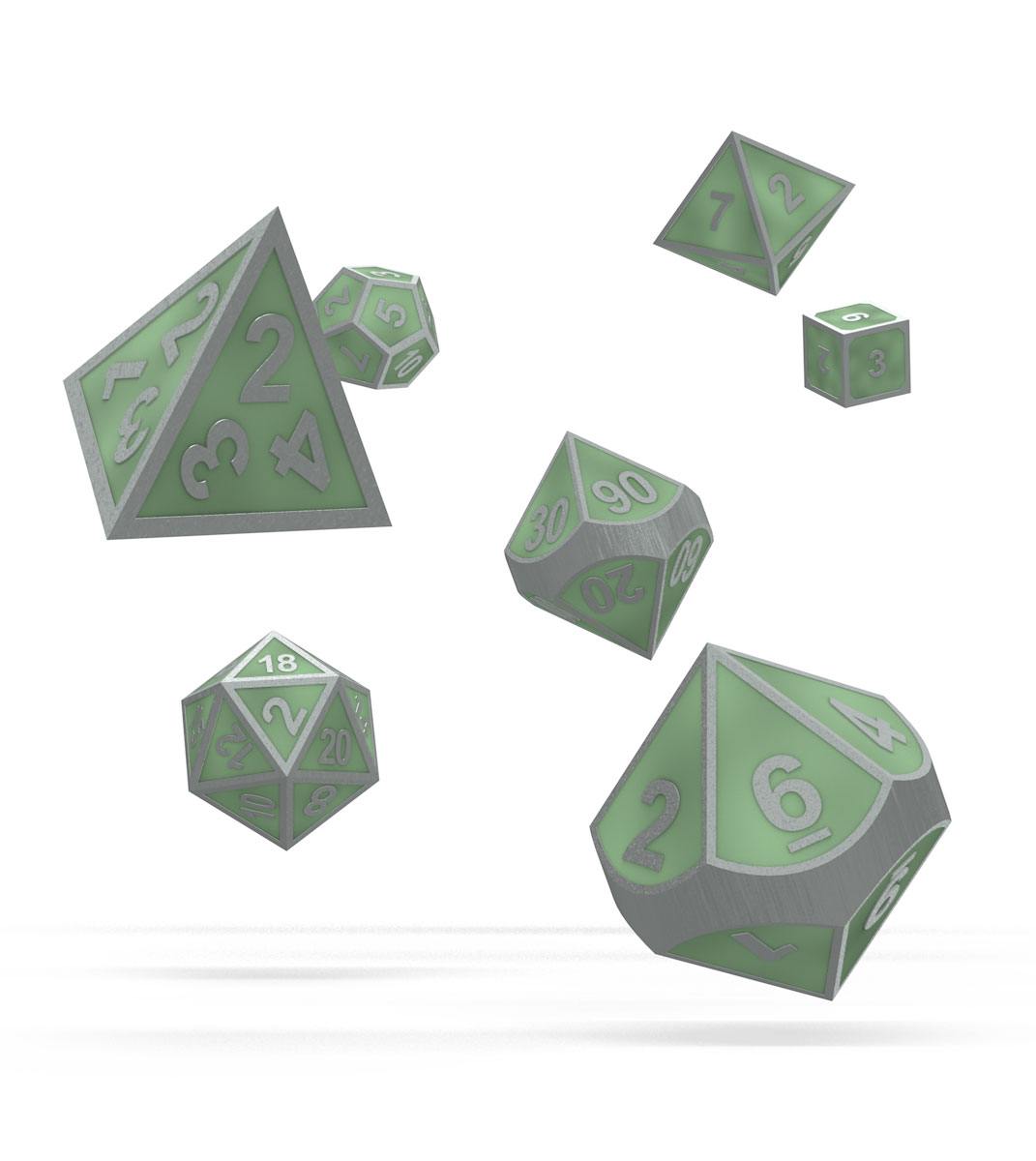 Oakie Doakie Dice RPG Set Metal Glow in the Dark - Druidâ€™s Blaze (7) Dice