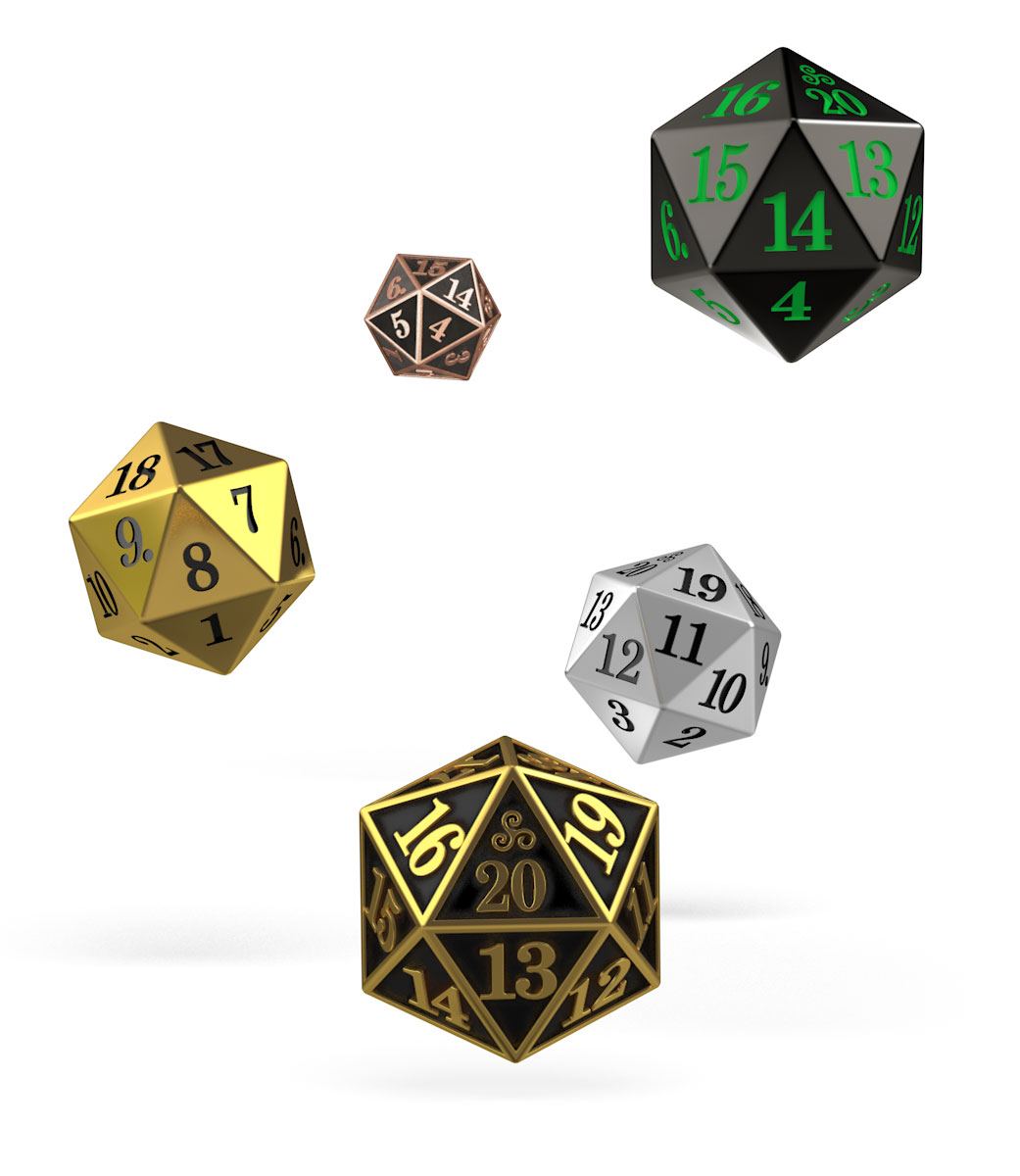 Oakie Doakie Dice D20 Spindown Dice Set Metal (5) Dice