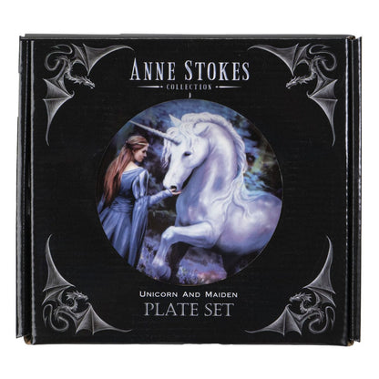 Anne Stokes Plates 4-Pack Unicorn and Maiden