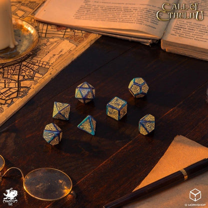 Call of Cthulhu 7th Edition Dice Set of 7 Blue-green & Gold