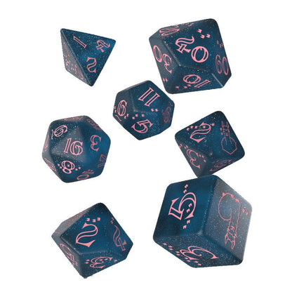 Sparkling Llama Dice Set Glittering dark Blue & Pink (7) Dice