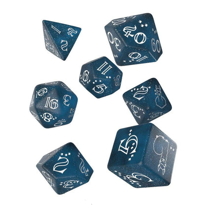 Shimmering Llama Dice Set Glittering dark Blue & White (7) Dice