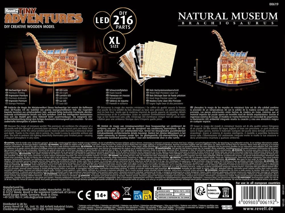 Revell Tiny Adventures Natural Museum 3D Wooden Puzzle Brachiosaurus Skeleton 58 cm