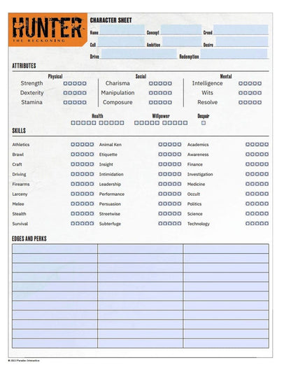 Hunter: The Reckoning 5th Edition RPG Journal Expanded Character Sheet Journal *Englische Version* Renegade