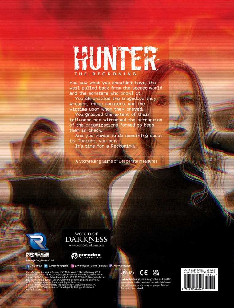 Hunter: The Reckoning 5th Edition RPG book Game Core Rulebook *Englische Version* Renegade