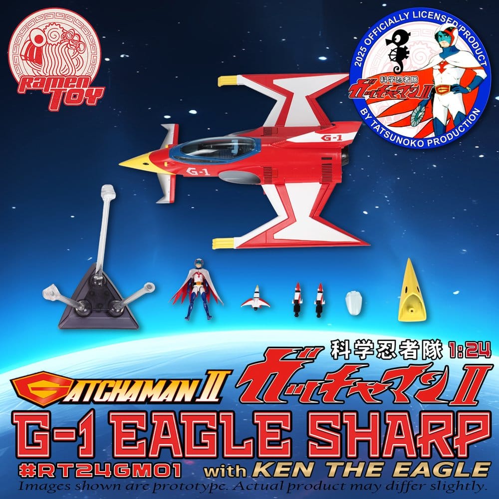 Gatchaman II Action Figure with Vehicle 1/24 G-1 Eagle Sharp & Ken The Eagle Ramen Toy