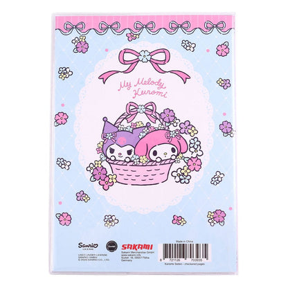 Sanrio Notebook Kuromi & My Melody Pastel Flower Holographic Checkered Sakami Merchandise