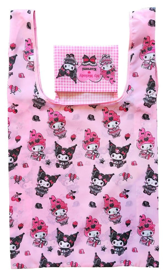 Sanrio Pink Black Party Series Tote Bag Kuromi & My Melody Foldable Sakami Merchandise
