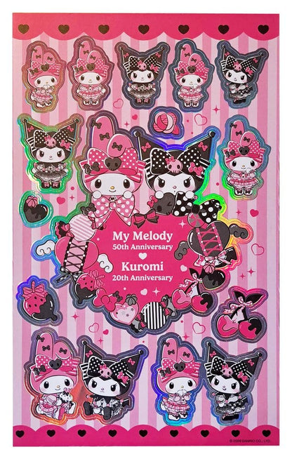 Sanrio Pink Black Party Series Sticker Pack Kuromi & My Melody Sakami Merchandise