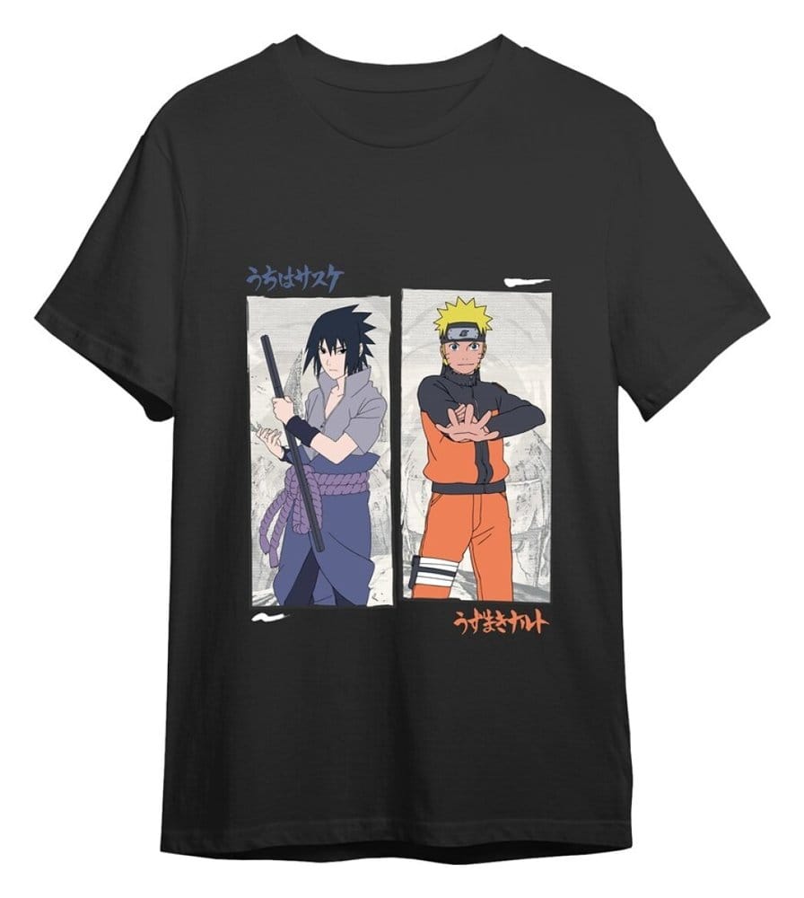 Naruto Shippuden T-Shirt Naruto vs Sasuke Black Size S
