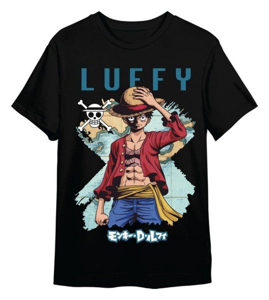 One Piece T-Shirt Monkey D. Luffy Mapa Black Size XL