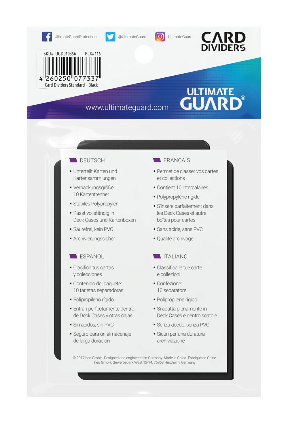 Ultimate Guard Card Dividers Standard Size (10) - Black Ultimate Guard