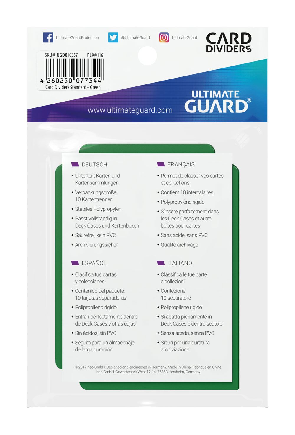 Ultimate Guard Card Dividers Standard Size (10) - Green Ultimate Guard