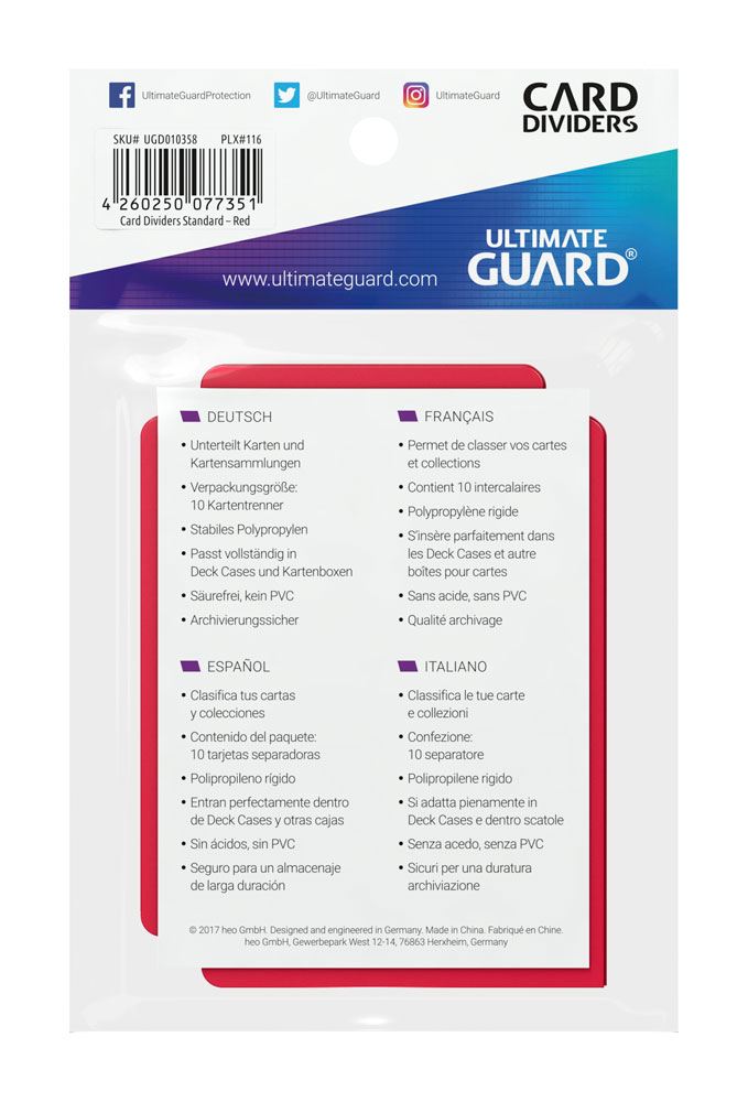 Ultimate Guard Card Dividers Standard Size (10) - Red Ultimate Guard