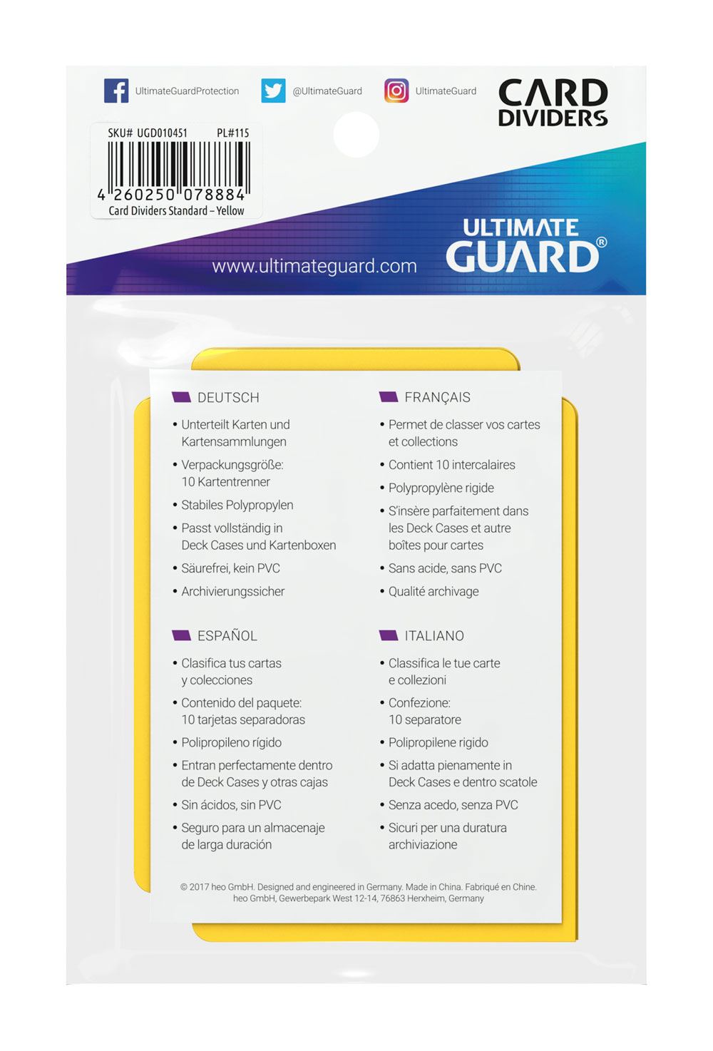 Ultimate Guard Card Dividers Standard Size (10) - Yellow Ultimate Guard