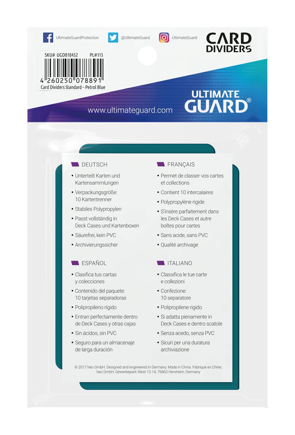 Ultimate Guard Card Dividers Standard Size (10) - Petrol Ultimate Guard