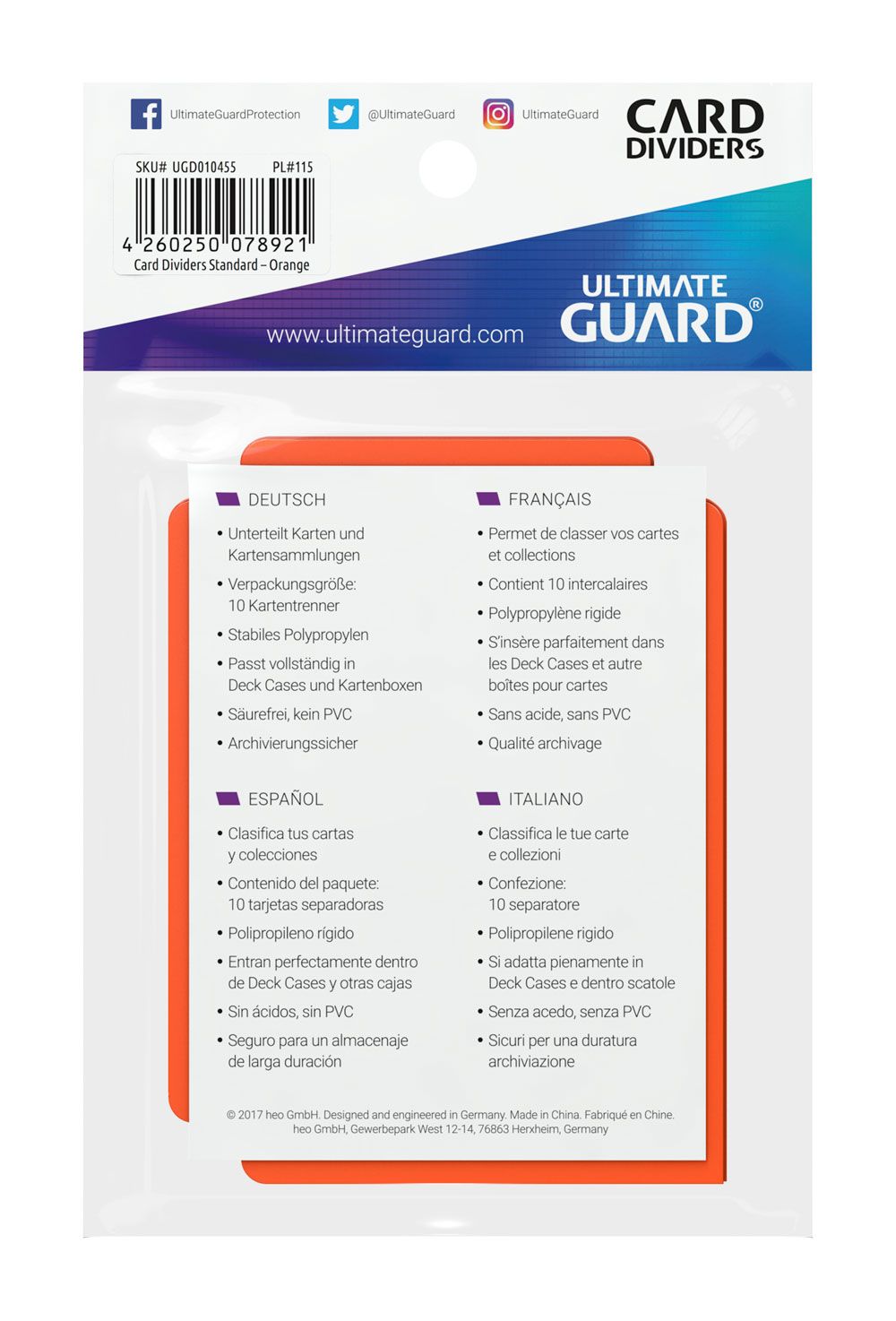 Ultimate Guard Card Dividers Standard Size (10) - Orange Ultimate Guard