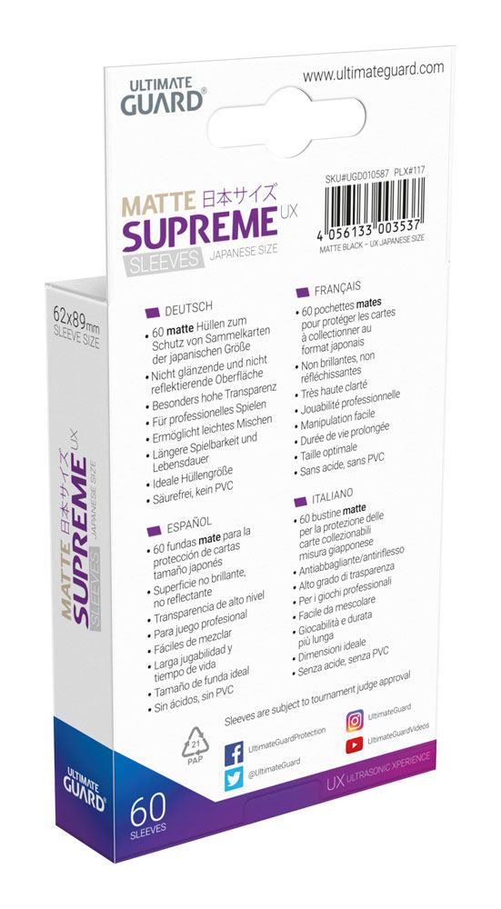 Ultimate Guard Supreme UX Sleeves Japanese Size Matte Black (60)