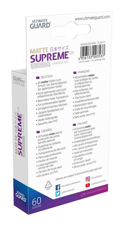 Ultimate Guard Supreme UX Sleeves Japanese Size Matte Black (60)