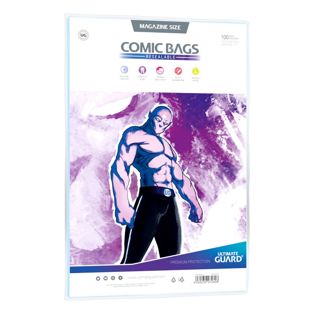 Ultimate Guard Comic Bags Resealable (100) - Magazine Size Ultimate Guard