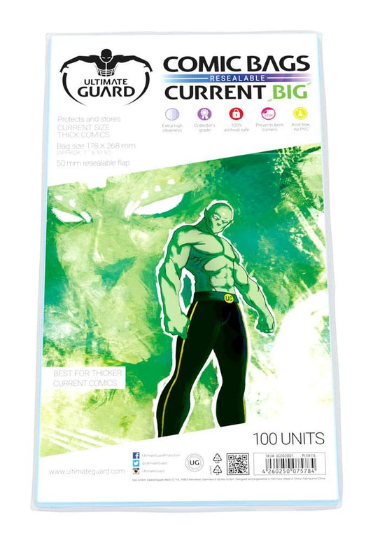 Ultimate Guard Comic Bags Resealable (100) - Current Big Size Ultimate Guard
