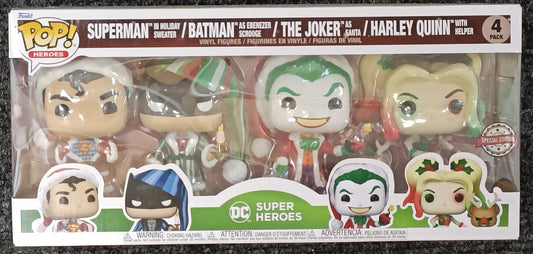 4 Pack DC Holiday Christmas Batman Superman Joker Harley Funko POP